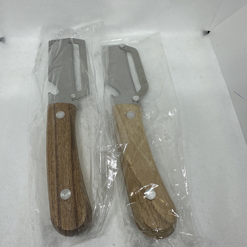 2 Pack 2 in 1 Multi Functional Vegetable Peeler with Bottle Opener Wooden Handle
